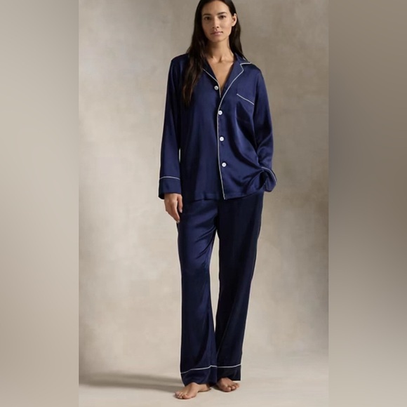 Polo Ralph Lauren Other - Ralph Lauren Silk Pajama Set 2 Piece Long‎ Sleeve Relaxed Fit Womens Size XXL